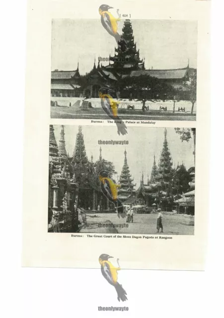 Burma, King's Palace Mandalay & Pagoda, Rangoon, Book Illustration (Print), 1935