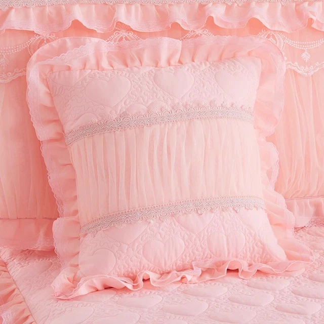 1 Pair of Ruffled Lace Padded Pillow Cover Princess Cushion Cases New No Core