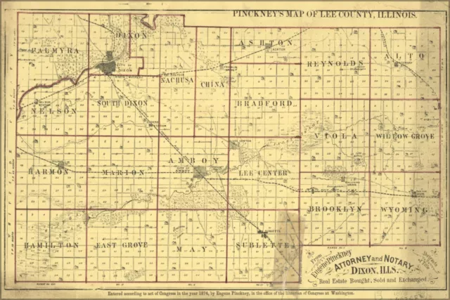 Poster, Many Sizes; Map Of Lee County, Illinois  1874