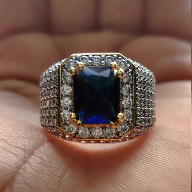 Men's 2CT Emerald Lab Created Sapphire Engagement Ring 14k Yellow Gold Finish