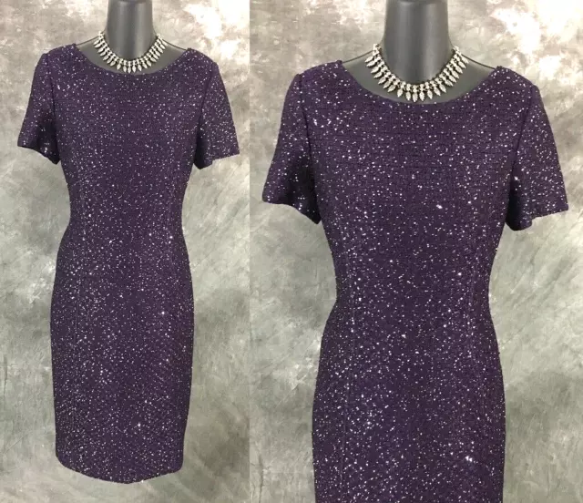 BEAUTIFUL St John knit purple black evening sequin embellished dress size 4