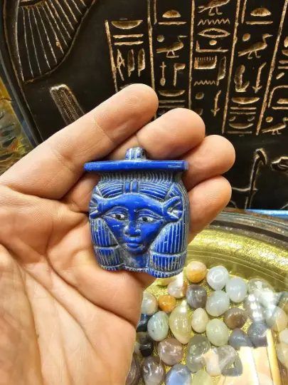 Blue Lapis lazuli Amulet of HATHOR Goddess - Hathor figurine - made in Egypt