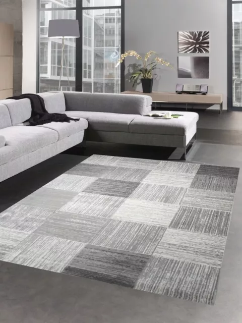 Alfombra de salón de diseño y alfombra moderna con estampado de cuadros en gris