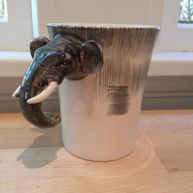 Pier 1 Hand Painted Figural ELEPHANT Stoneware Coffee Mug