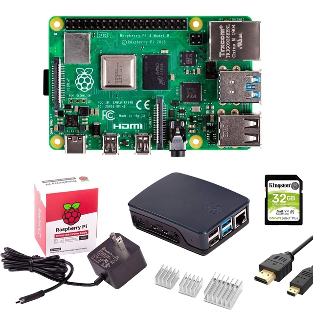 RASPBERRY PI 4 Model B Kit 4GB 32GB SSD, Heatsink, HDMI Cable, PSU, and ...