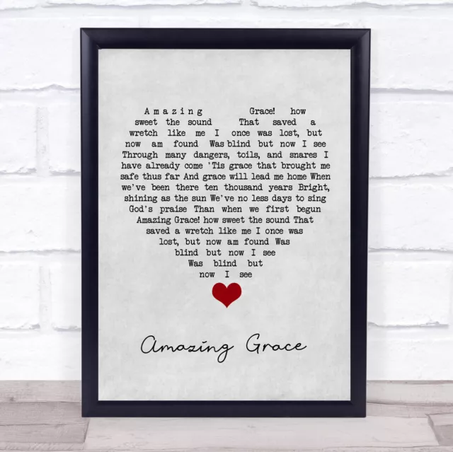 Amazing Grace Grey Heart Song Lyric Quote Music Print