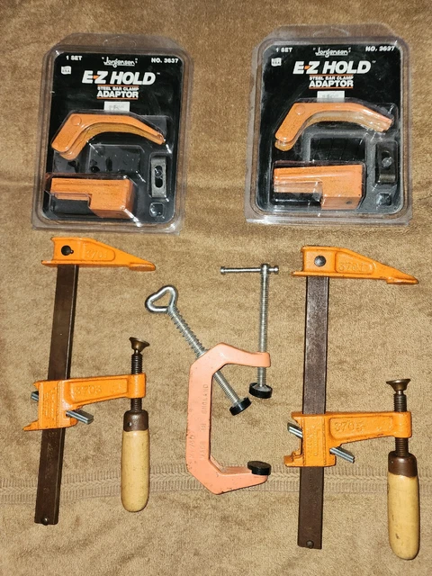 Lot of 2 Jorgensen Vintage Bar Clamps, 2 New Adapter Kits, & C- Clamp 🇺🇸 USA