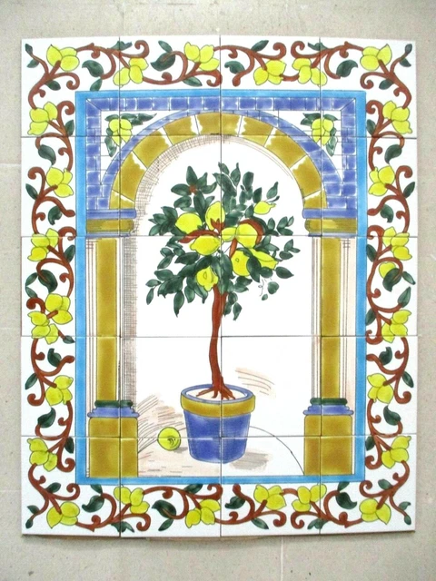 24" x 30" Ceramic tile art Mosaic wall mural panel Lemon Tree BACKSPLAH