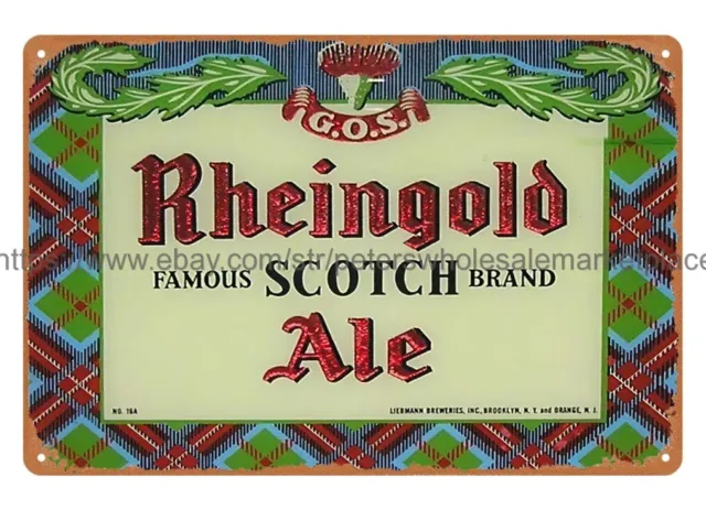 RHEINGOLD SCOTCH ALE metal tin sign men cave bathroom wall decor