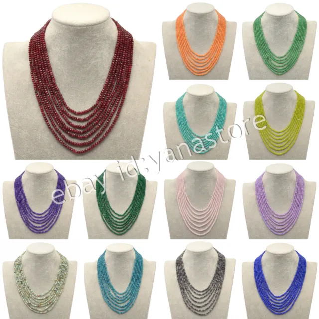 7 Reihen Facettierte 2x4mm Mehrfarbig Jade Edelstein Rondelle Perlen Halsketten