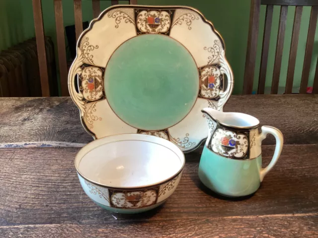 Vintage Noritake Heavy Gilded Centre plate, sugar bowl & milk jug