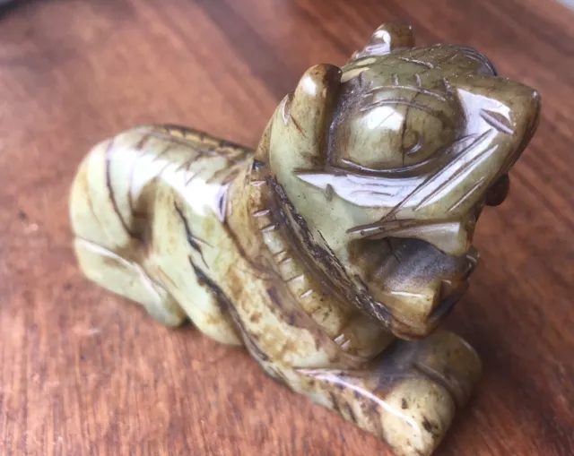 Vintage Nephrite Jade Carved Sculpture Seated FOO DOG LION