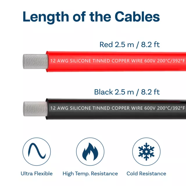 MMOBIEL Fil Électrique 12 AWG 2,5 m / 8,2 ft 2 Conducteur Parallèle Rouge & Noir 2