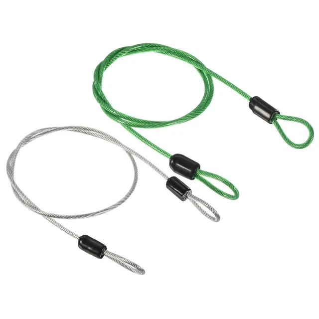 Security Cable 2.5mmx0.5m Coated Rope w Loop Transparent,Green 2Pcs