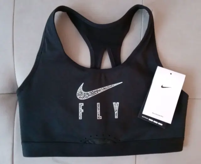 *New* Nike Swoosh Fly SMALL A-C Sports Bra Black/White Non Padded High Support