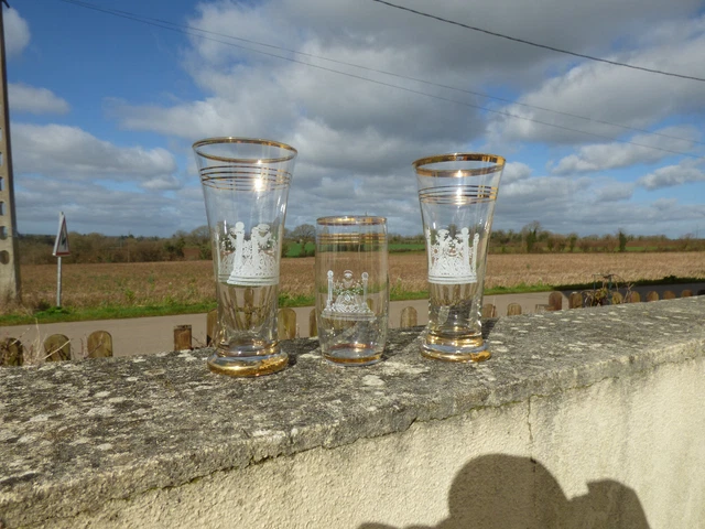 Rare Lot De 3 Anciens Verres Francs-Maçons Franc Maçonnerie Maçonnique Loge