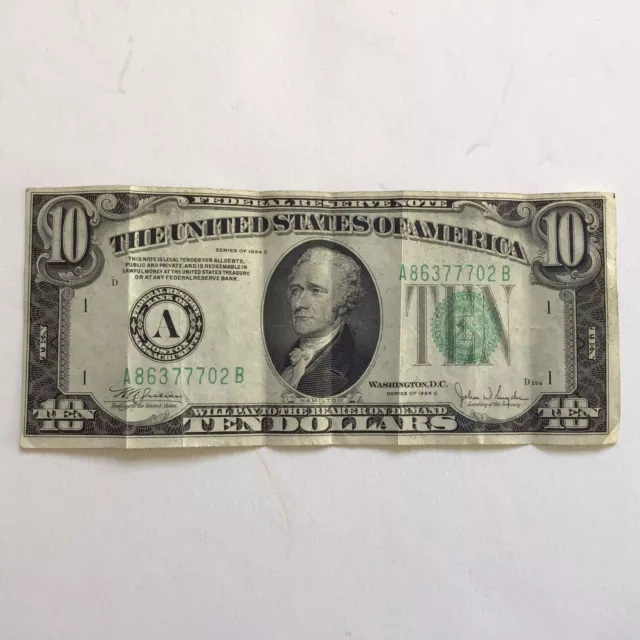 1934 C $10 Ten Dollar Bill US Federal Reserve Note Green Boston