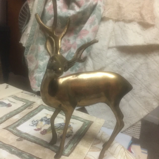 Vintage solid Brass Deer Stag Buck Statue Figure 8.5” Tall