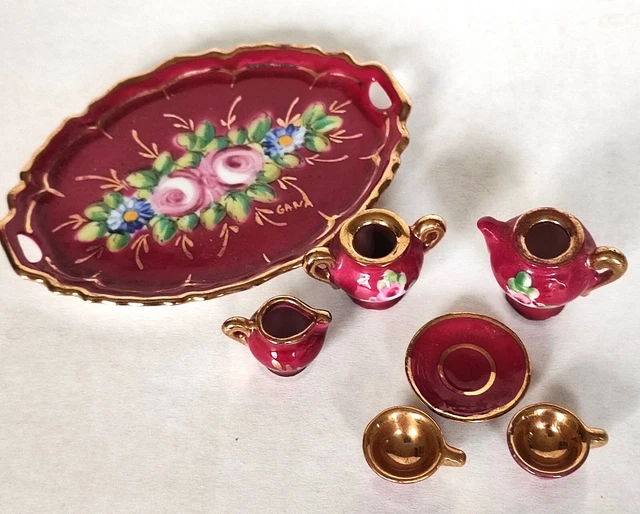 Set Vaisselle Miniature Porcelaine 1/12 – Service Café Et Thé Fleur Bleue, Pour Maison De Poupée, Déco