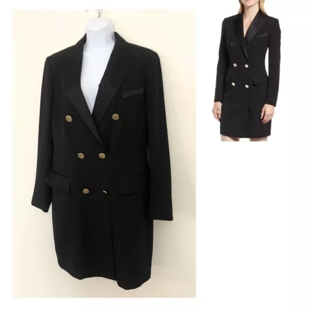 VINTAGE ANN KLEIN Black Double Breasted Trench Coat Dress 12 Classic ...