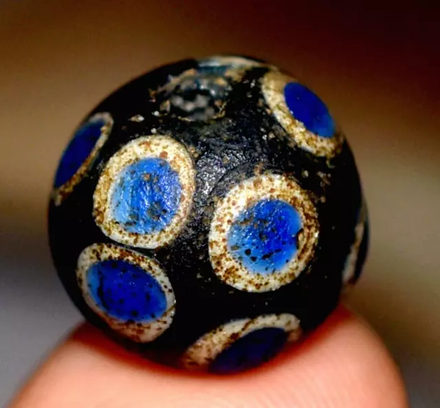 Ancient Islamic Excavated Blue Glass Mandrel Wound Eye Bead Mali, African Trade