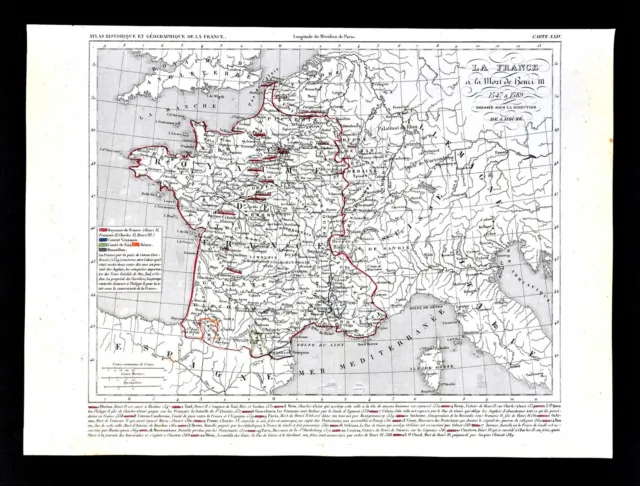 1849 Houze Map - France Henry III 1547-1589 Paris Chartres Bearn De Foix Orleans