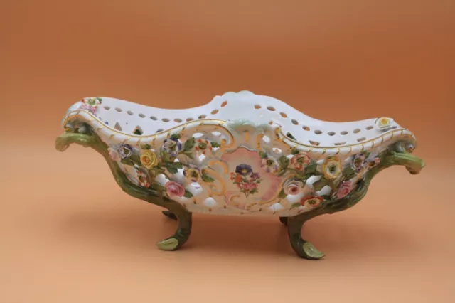 MEISSEN UM 1820 GROßE 37 CM DURCHBRUCH PRUNK SCHALE KORB BLÜTENZAUBER 1.WAHL