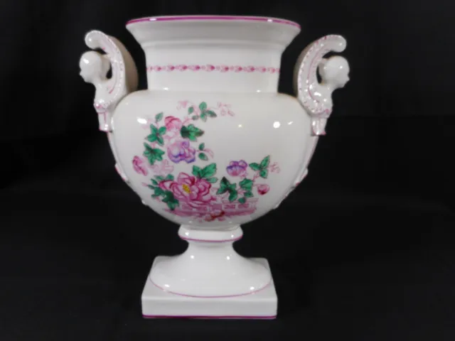 Superb Rare Portugal Classic Porcelain Handled Urn Vase White Pink Angels Floral