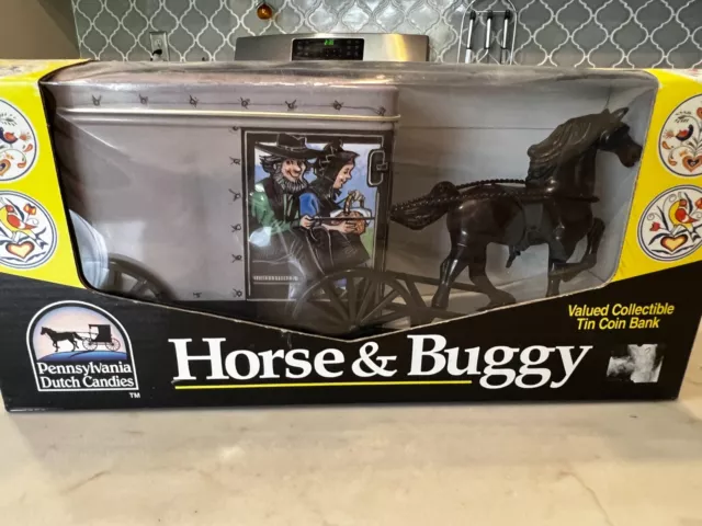 Vintage 1999 Pennsylvania Dutch Candies Horse & Buggy Collectible Tin Bank - NEW