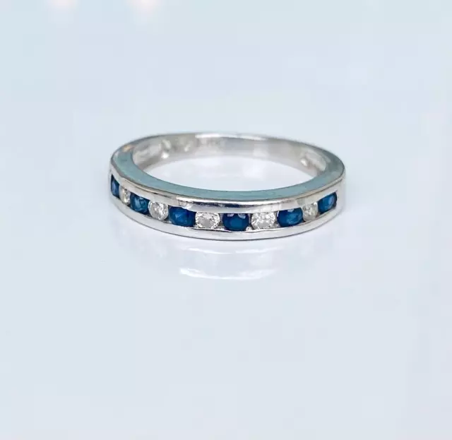 Estate 14K White Gold 0.50 CTW Diamond & Sapphire Wedding Band Ring Size 6.5