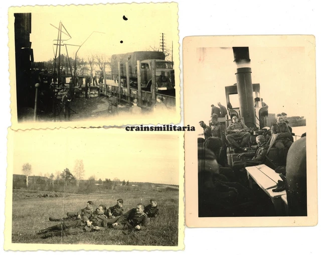 3X ORIG. FOTO Soldaten in Ostpreussen Polen 1942 Bahnhof Lkw Dampfer