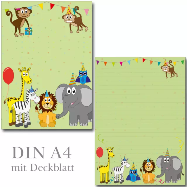 Schreibblock bunte Tiere liniert A4 25 Blatt Briefpapier Briefblock Affe Elefant