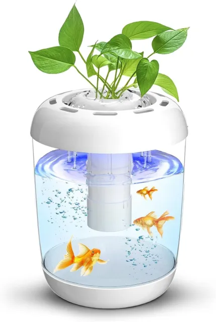 Betta Fish Tank 360° Small Aquarium Starter Kits with 7 Colors LED Lighting and