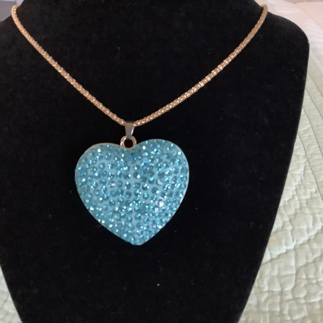 Womens Blue Crystal Rhinestone Heart Pendant BETSEY Johnson Necklace