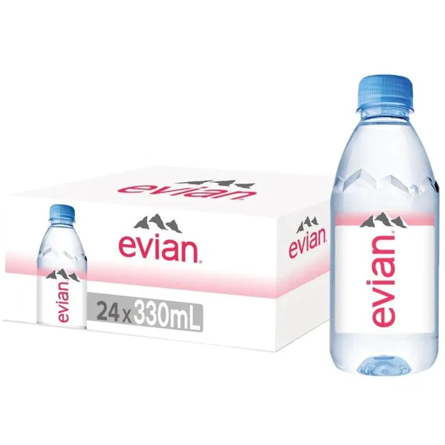 NEW Evian Natural Mineral Water 330ml Bottles Box 24 Bulk
