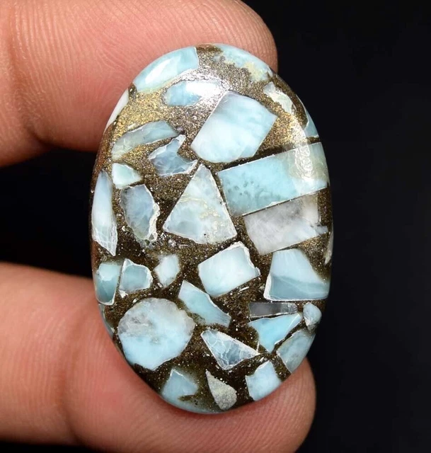 32,90 cts. Cabochon ovale en cuivre naturel Larimar Pierres précieuses en vrac