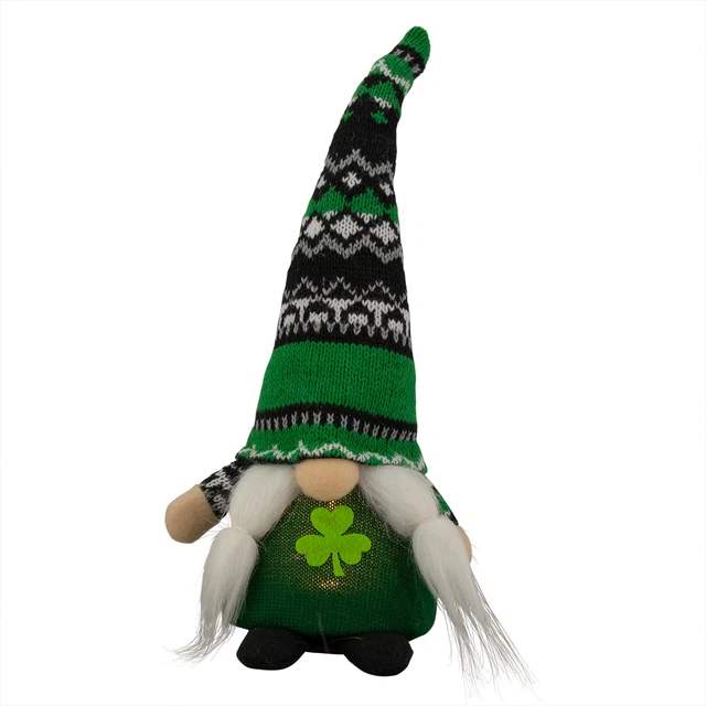 Northlight 11.5" Lighted St. Patrick's Day Girl Gnome Green Irish Fair Isle Hat