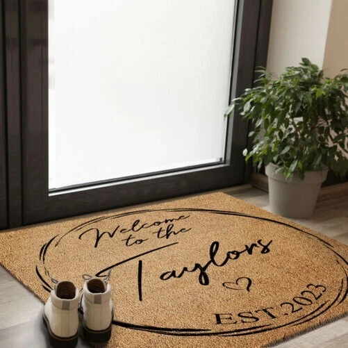 Personalizzato Zerbino Famiglia Nome Established Cocco Tappetino Nuovo Casa Gift
