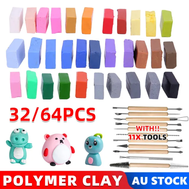64x Polymer Clay Moulding Craft Kit Kids Birthday Gift DIY Toys Oven Bake Block