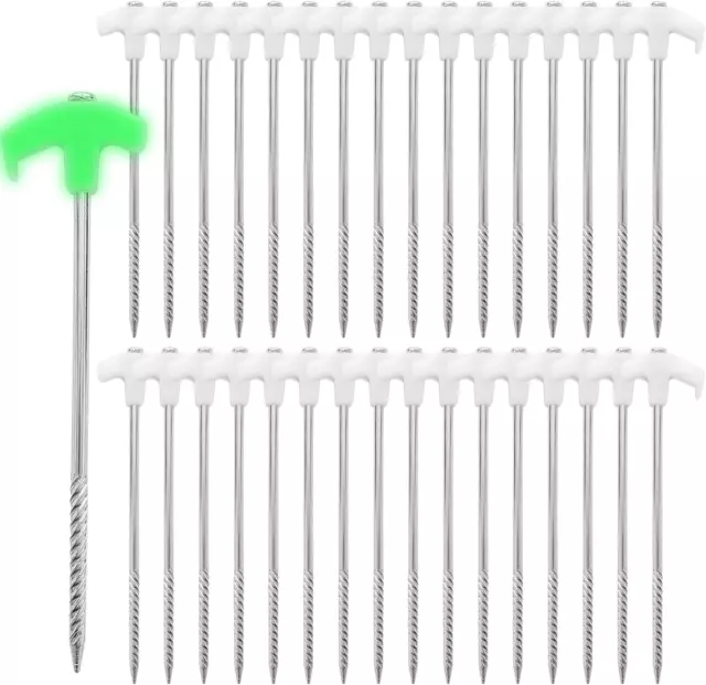 24 Pcs Tent Stakes Threaded Metal Tent Stakes, 10 Inch Glow in the Dark Ground A