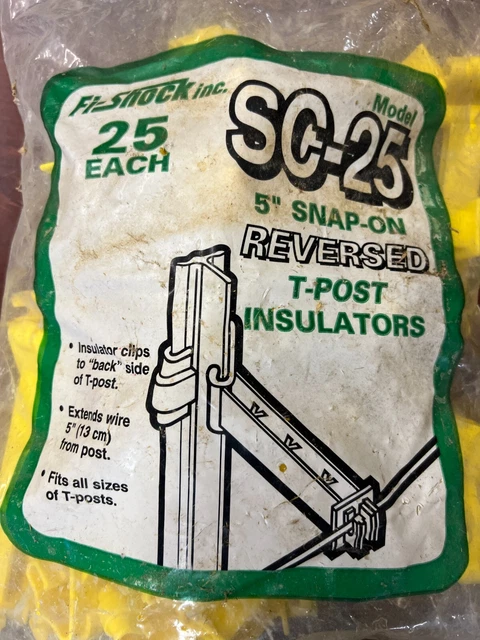 25 PACK - Fi-Shock Backside / REVERSED SC-25 -  T-Post Insulator 5" YELLOW NOS