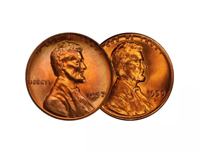1957 P 1959 D Lincoln Wheat Memorial Cent 1c Brilliant Uncirculated 2 Set