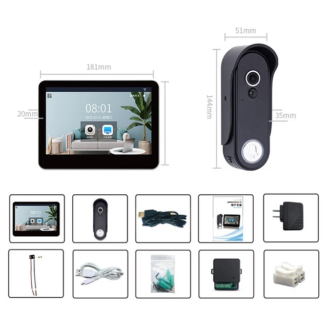 7 Inch 1080p HD-Wireless Video Door-Intercom With Camera-Motion-Sensor ( PIR )