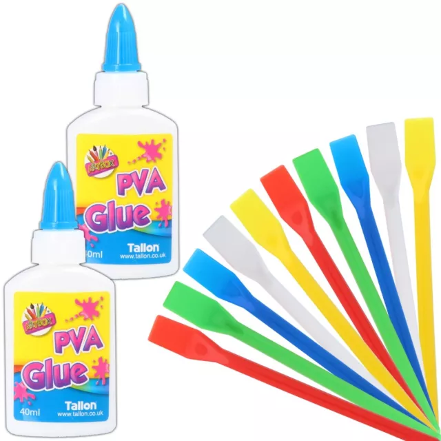 2 PVA GLUE & 10 SPREADERS Non Toxic Craft Adhesive Paper Card Making Papercraft