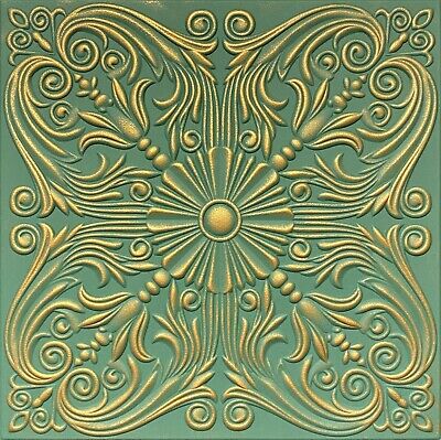 Decorative Ceiling Tiles Glue Up R39  Victorian Green Gold HAND PAINTED