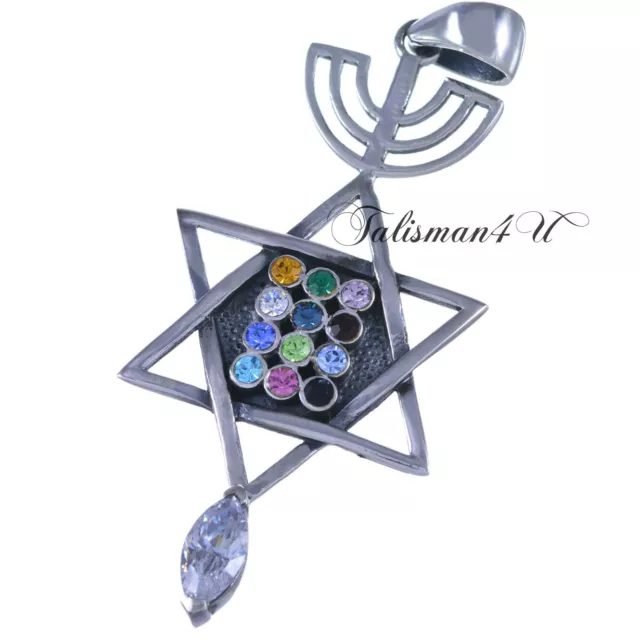 925 Sterling Silver Messianic Pendant with Hoshen Menorah Star of David Necklace