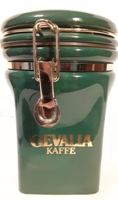 Gevalia Kaffe Coffee Canister Jar Cobalt Green and Gold Collectible