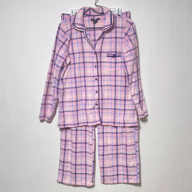 Earth Angels 2 Piece Pajama Set Womens Large Pink Soft Warm Fleece Sleepwear