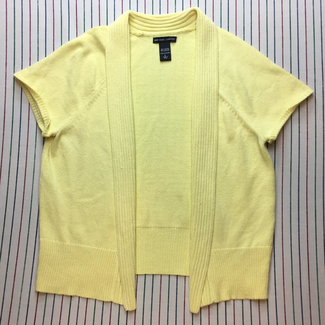 495 New York & Company Cardigan Sweater | Womens Size L | Open Cap Sleeve YELLOW