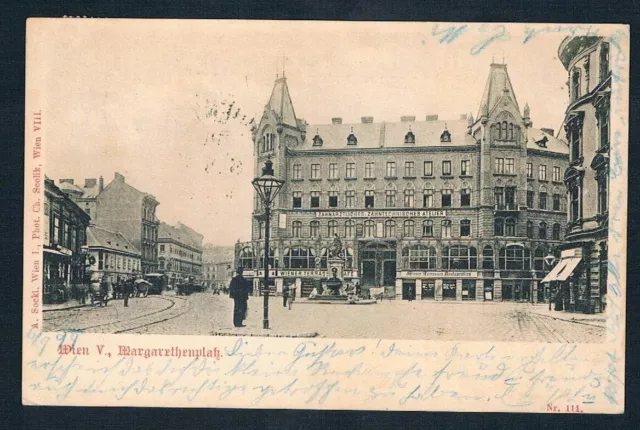 AK Litho Magarethenplatz mit Leute-Straßenansicht-Cafe;5.Bez.Magareten